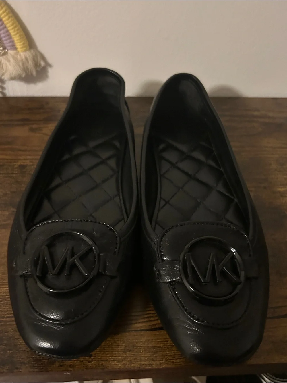Michael Kors Black Quilted Logo Round-Toe Flats